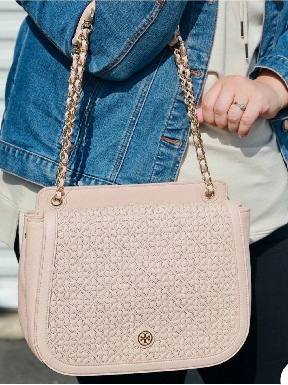 Tory Burch Bryant Quilted Pale Pink Chain-Handle Shoulder/Crossbody Bag